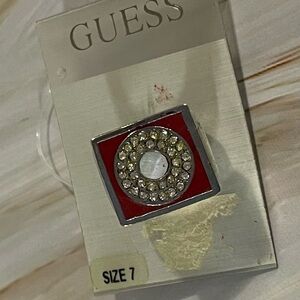 NEW GUESS Red Enamel and Crystal Art Deco Ring